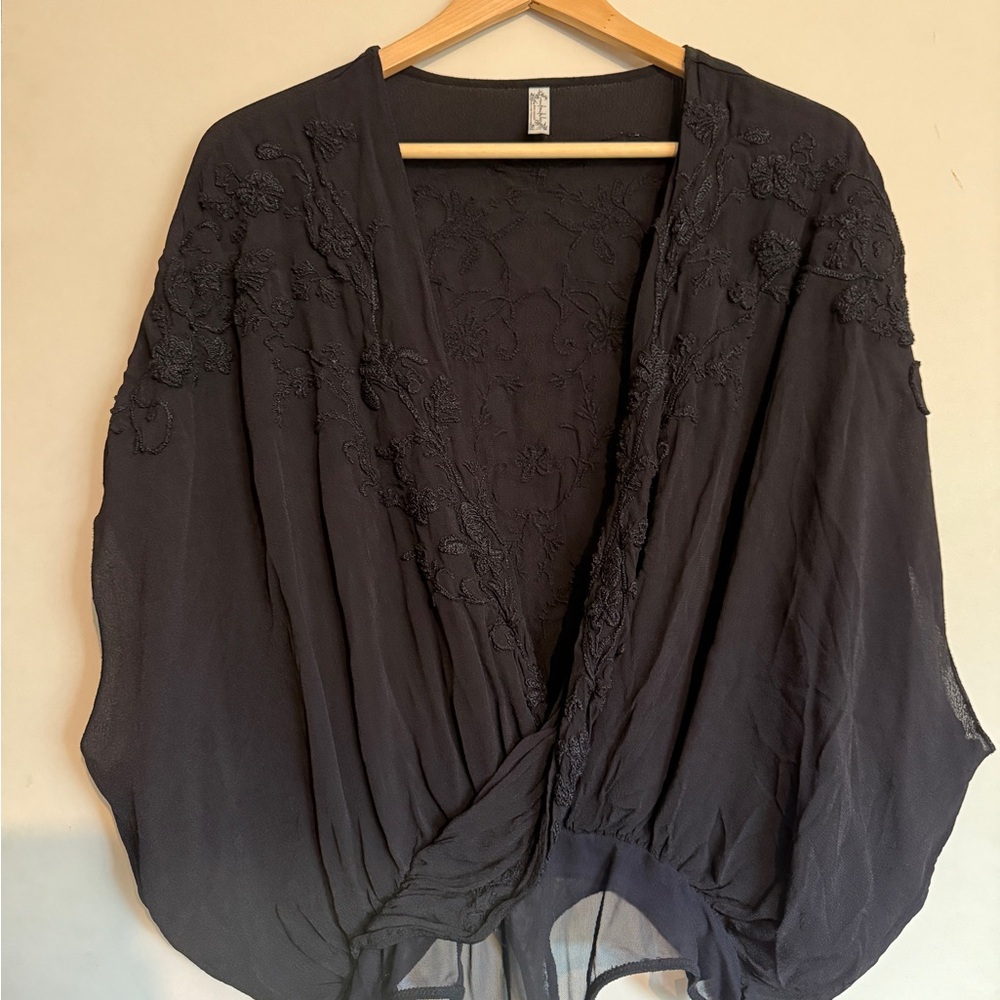 Free People Embroidered Faux Wrap Bodysuit